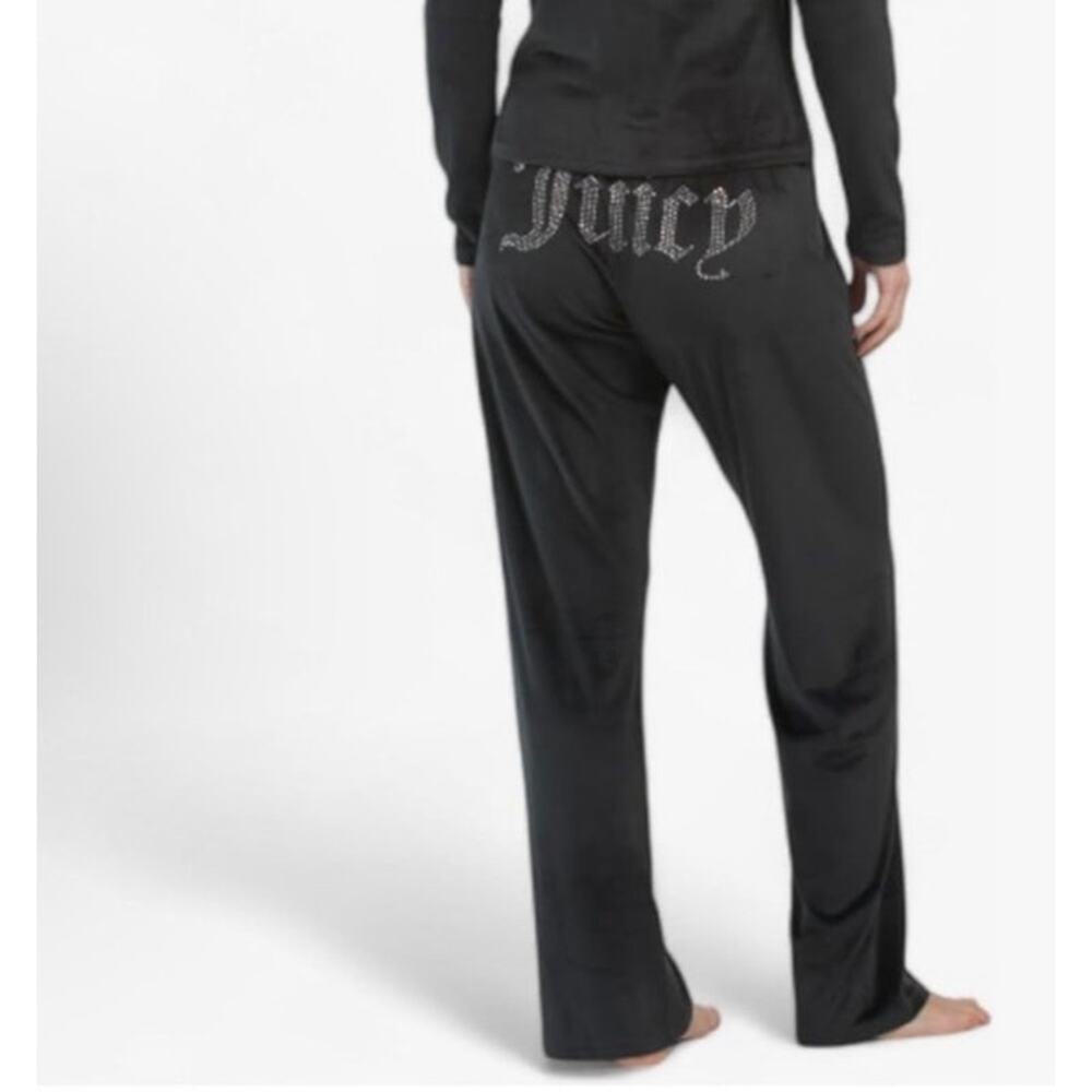 Juicy Couture Sleepwear Black Velour PJ Pants Y2K Rhinestone Bling Spellout Mdm